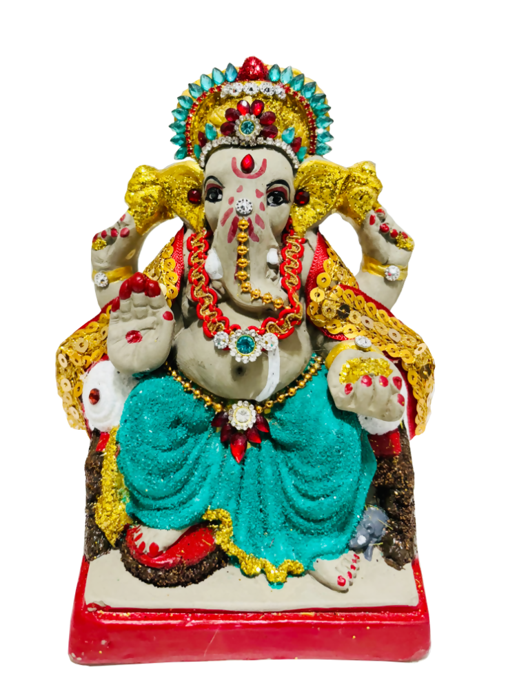 Eco-Friendly Ganesh Idol Small (Non-Toxic Colors) With Kumkum & Akshat - Limited Time Offer | Swadesiicart
