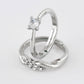 VOJ Stainless Steel Cubic Zirconia Silver Plated Adjustable Ring Set for Couple | Swadesiicart