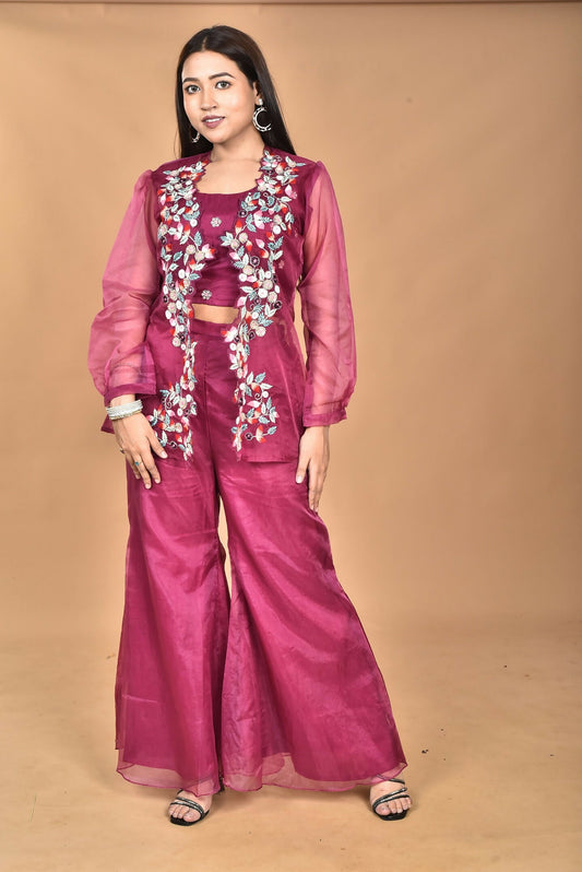 Morchari Women Hand Embroidery Crop Top-Magenta - Swadesiicart