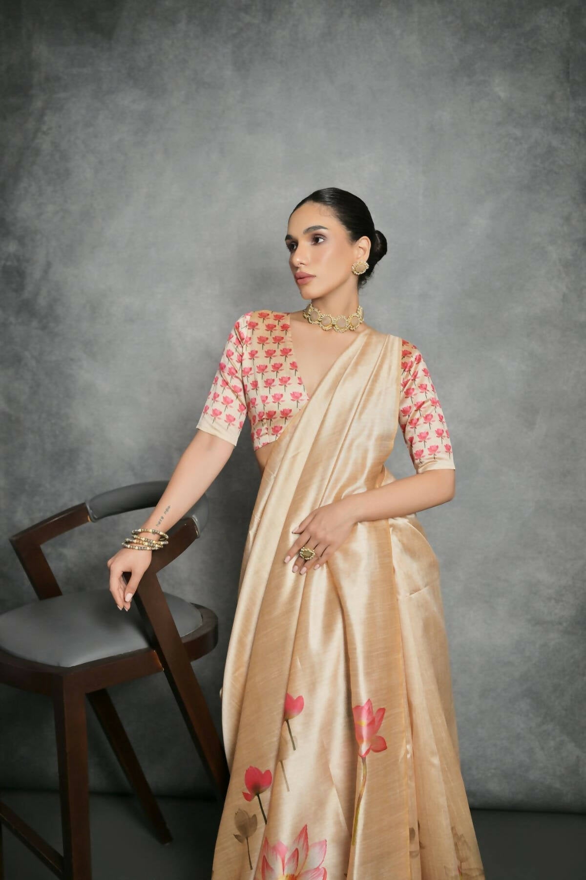 Vishnu Weaves Women's Yellow Soft Tussar Silk Printed Saree with Blouse - Swadesiicart