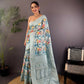 Joban Fashion Grey Floral Motifs Banarasi Silk Sarees | Swadesiicart
