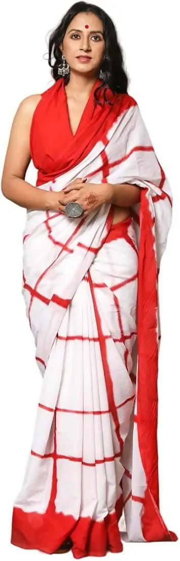 Exclusive Collection White Red Beautiful Mulmul Cotton Saree - Swadesiicart