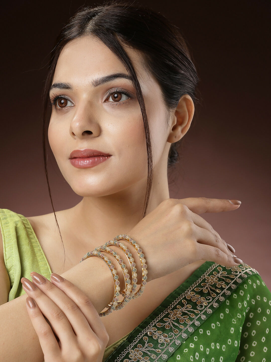 NVR Women's Set of 4 Gold-Polished Beads Handcrafted Traditional Bangles - Swadesiicart