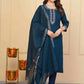 Blue Viscose Chanderi Embroidered Stitched Suit With Dupatta - Tanisha | Swadesiicart