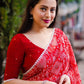 Red Poly Georgette Ethnic Motifs Saree with Unstitched Blouse - Hiral Fashion | Swadesiicart