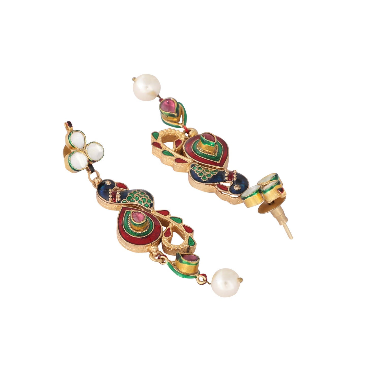 Nuyug 22K Gold Plated Pearl Drop Kundan Studded Ethnic Peacock Shaped Drop Earrings | Swadesiicart