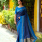 Vishnu Weaves Women's Blue Raw Silk Checks Zari Woven Saree with Unstitched Blouse - Swadesiicart