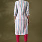 Anouk White Striped Mandarin Collar Pure Cotton Straight Kurta - Swadesiicart