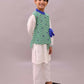 Lil Drama Shor-Gul White Kurta Pyjama with Green Jacket Set For Boys | Swadesiicart