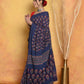 Very Much Indian Handblock Printed Cotton Saree With Natural Dyes - Blue | Swadesiicart