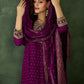 The52 Wine Women's Gorgeous Embroidered Work Vichitra Silk Fabric Flared Kurta Pant and Dupatta Set - Swadesiicart