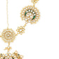 Gold-Polished White Kundan-Studded Pearl Beaded Matha Patti - Ruby Raang | Swadesiicart