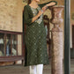 Juniper Women's Green Chinnon Printed Kurta | Swadesiicart