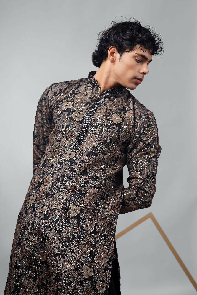 Black Modal Designer Printed Kurta Set - Mahotsav