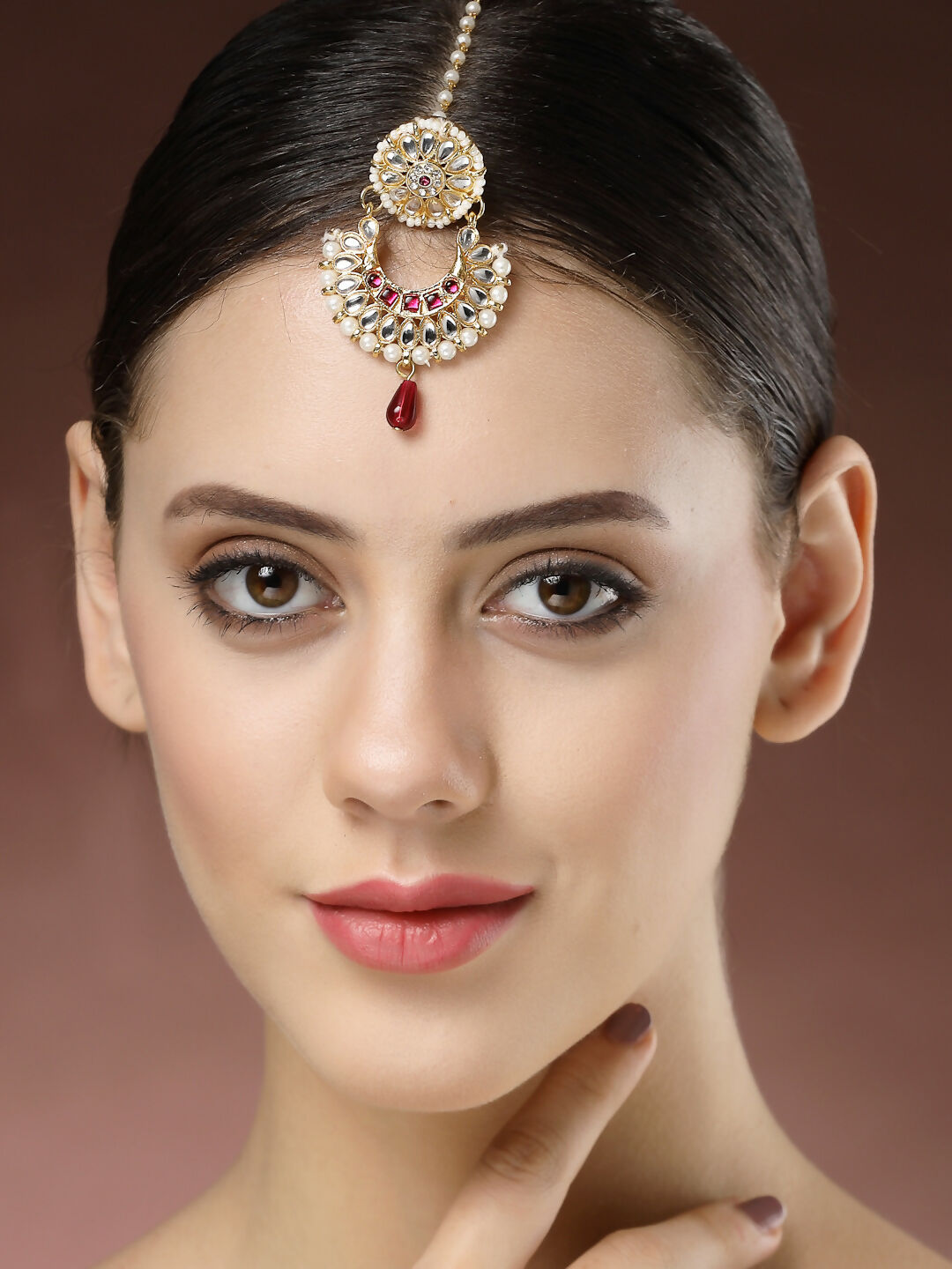 NVR Women's Gold-Polished CZ Stone-Studded Maang Tikka - Swadesiicart