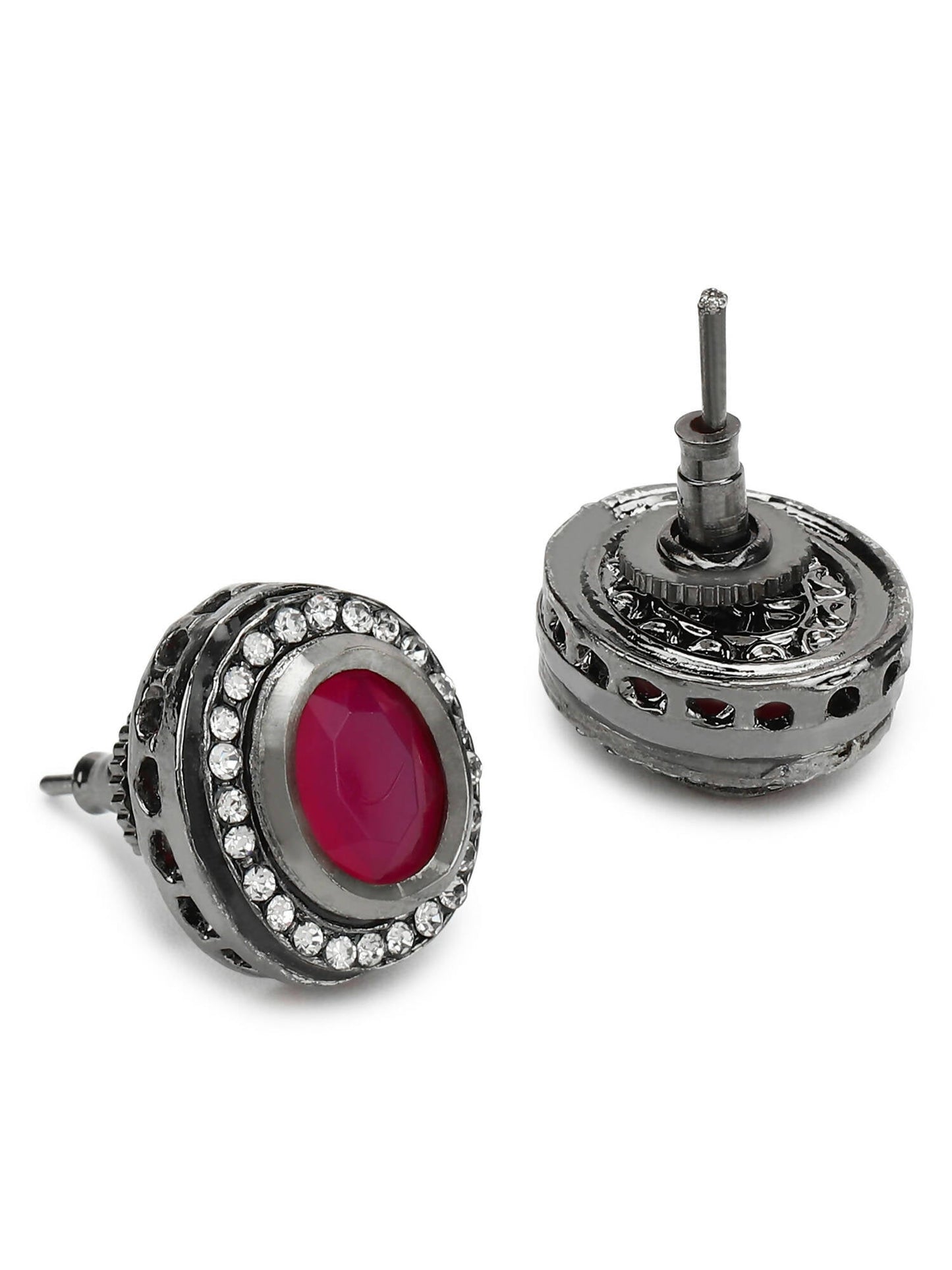 Pink Circular Studs Earrings - Ruby Raang - Swadesiicart