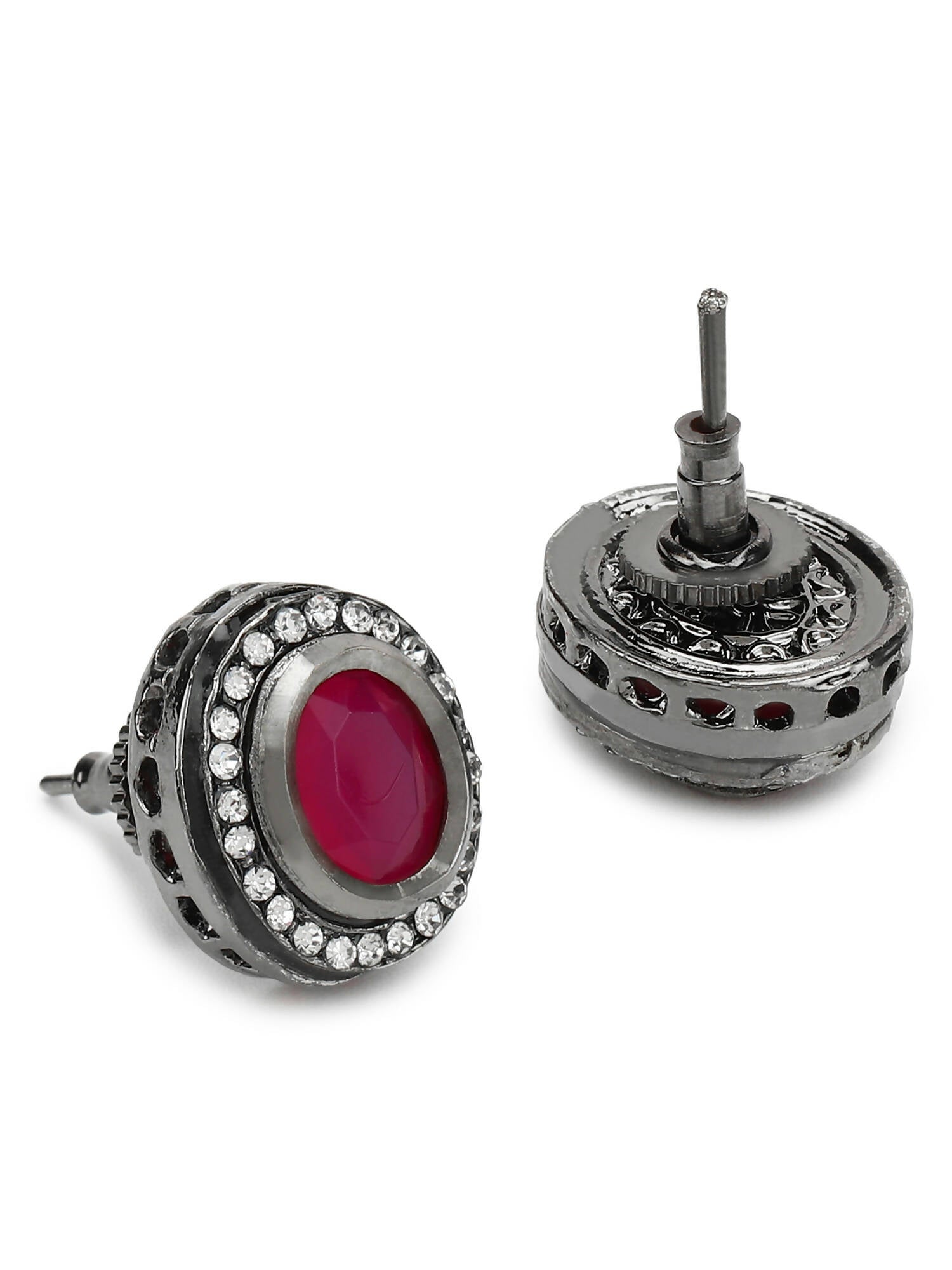 Pink Circular Studs Earrings - Ruby Raang - Swadesiicart
