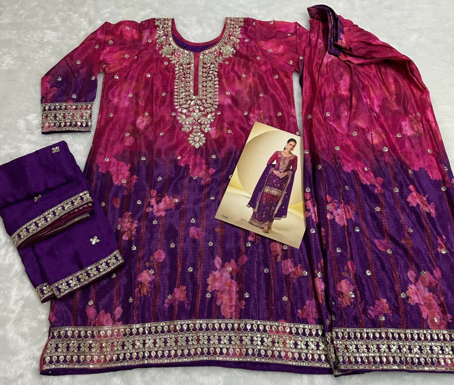 Anaita Purple Chinon Silk Readymade Suit with Sequence Work