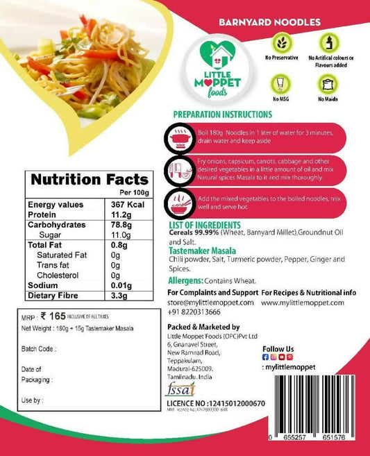 Little Moppet Foods Barnyard Millet Noodles - Swadesiicart