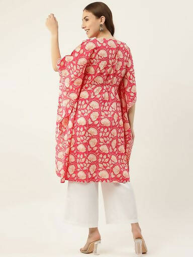 FIORRA Women's Printed Pure Cotton Kaftan Kurta - Red - Swadesiicart