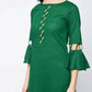 Aniyah Cotton Criss Cross Bell Sleeves Straight Thick Green Kurta (AN-101K) - Swadesiicart