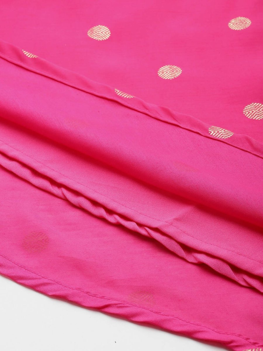 Ahalyaa Women Foil Printed A-Line Midi Ethnic Dress - Pink Color | Swadesiicart