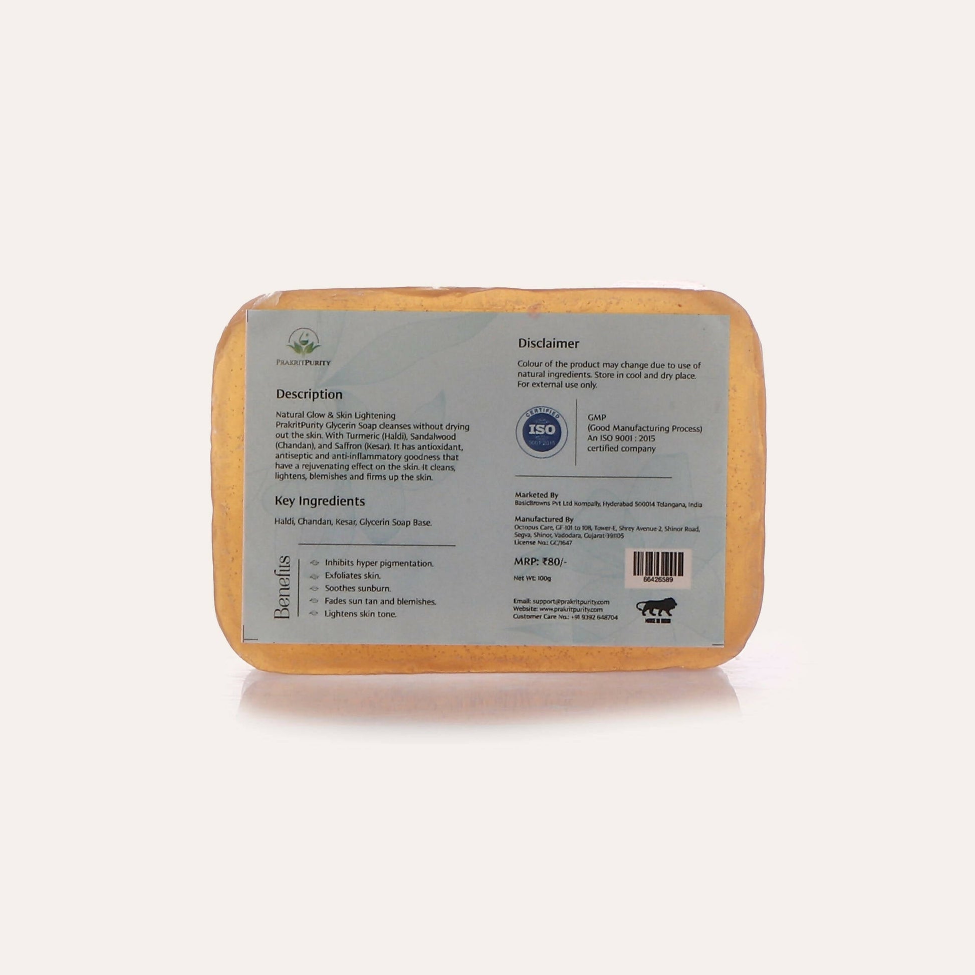 PrakritPurity Haldi Chandan & Kesar Handmade Glycerin Soap | Swadesiicart
