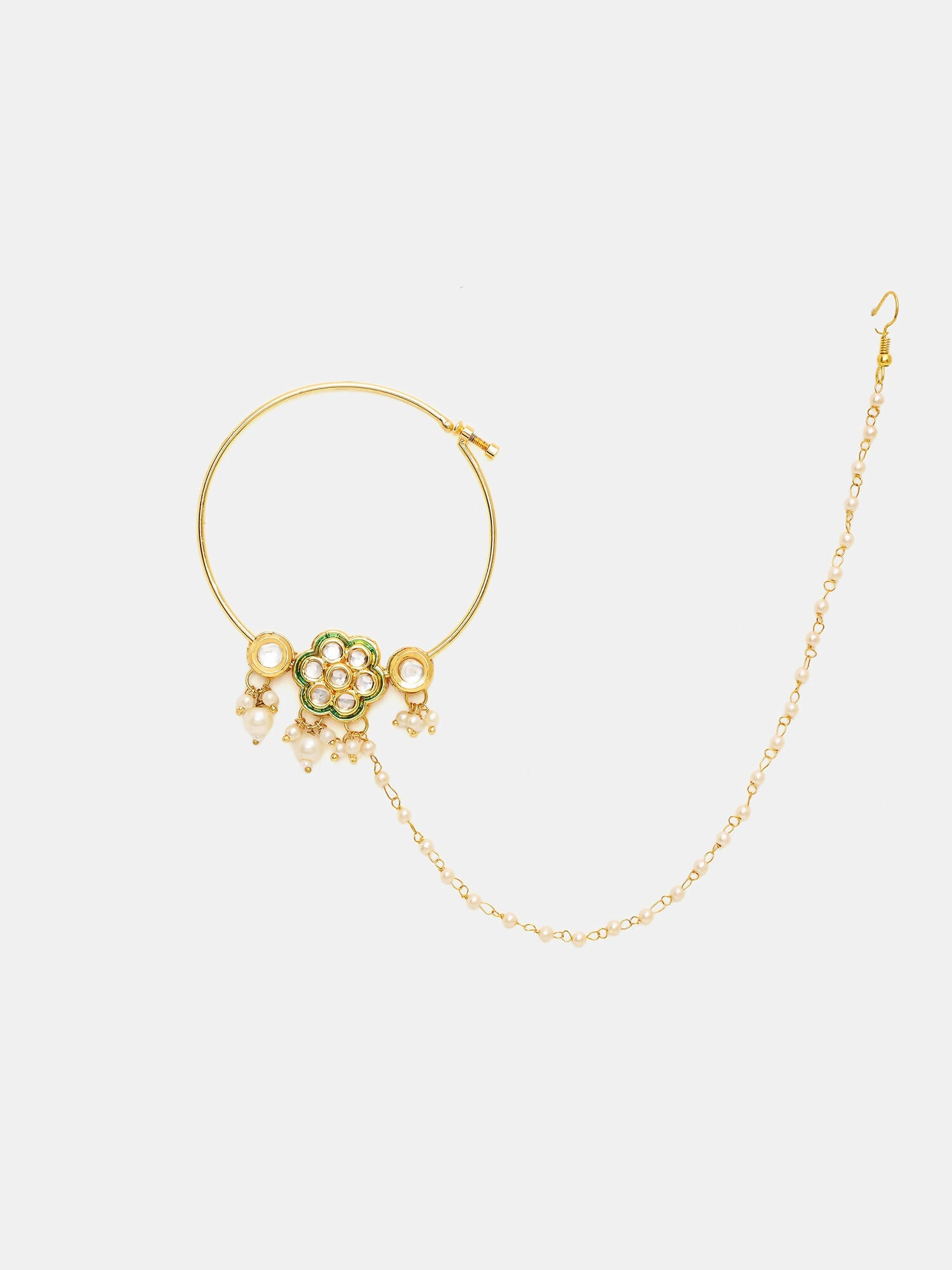 Ruby Raang 22k Gold Polished Kundan Maharani Nose Ring (Clip On) | Swadesiicart