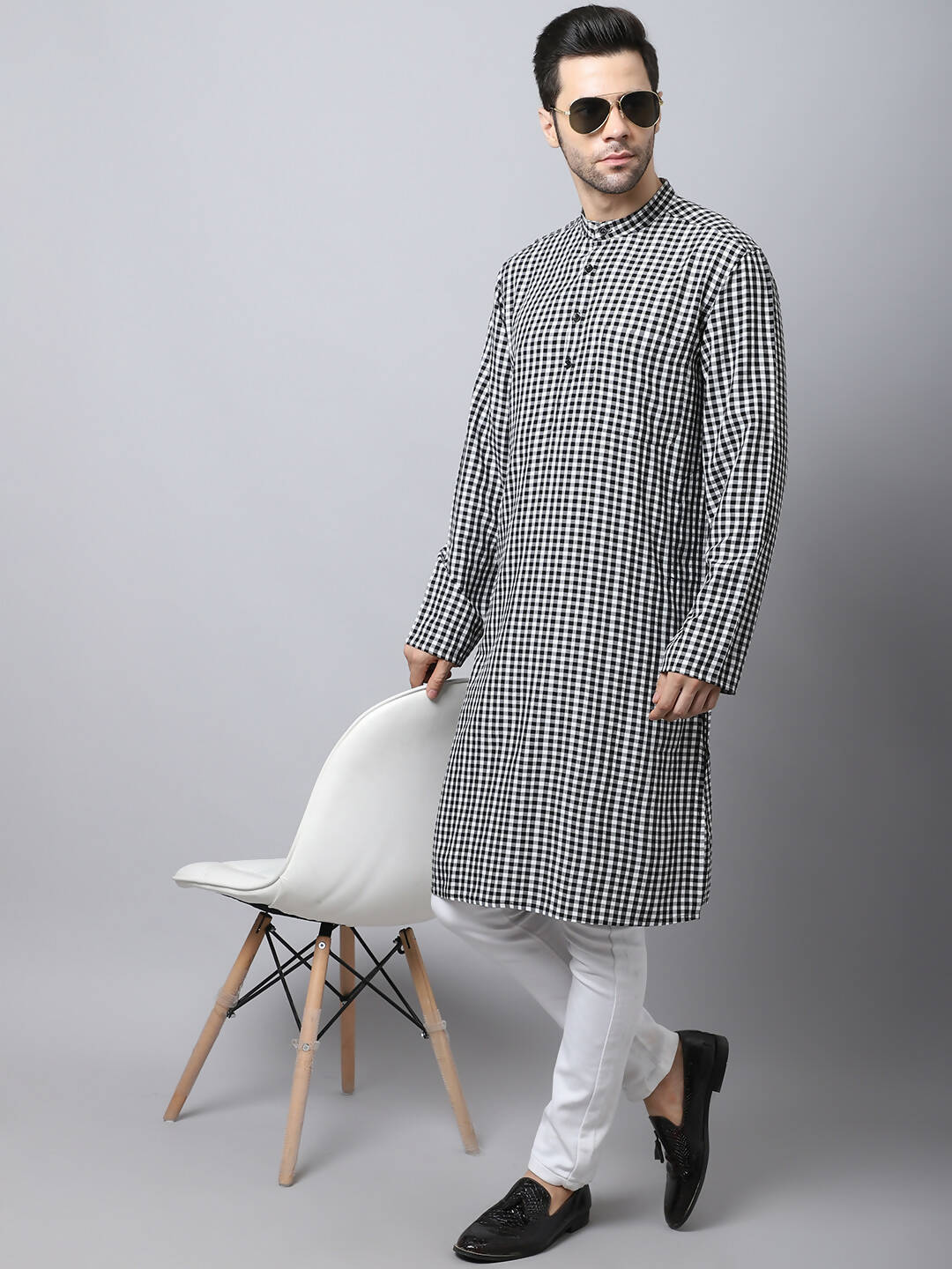 Even Apparels Multi Pure Cotton Men's Kurta With Band Collar | Swadesiicart