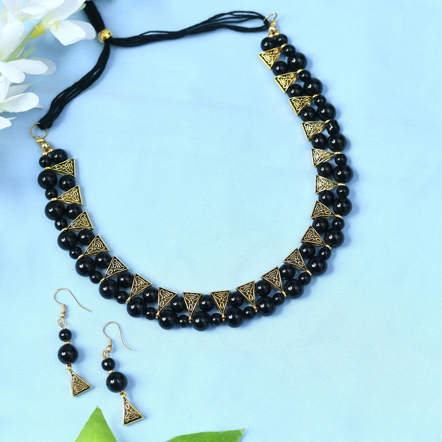 Mominos Fashion Johar Kamal Gold-Polished Brass Finish Pearls Work Choker For Women (Black) | Swadesiicart
