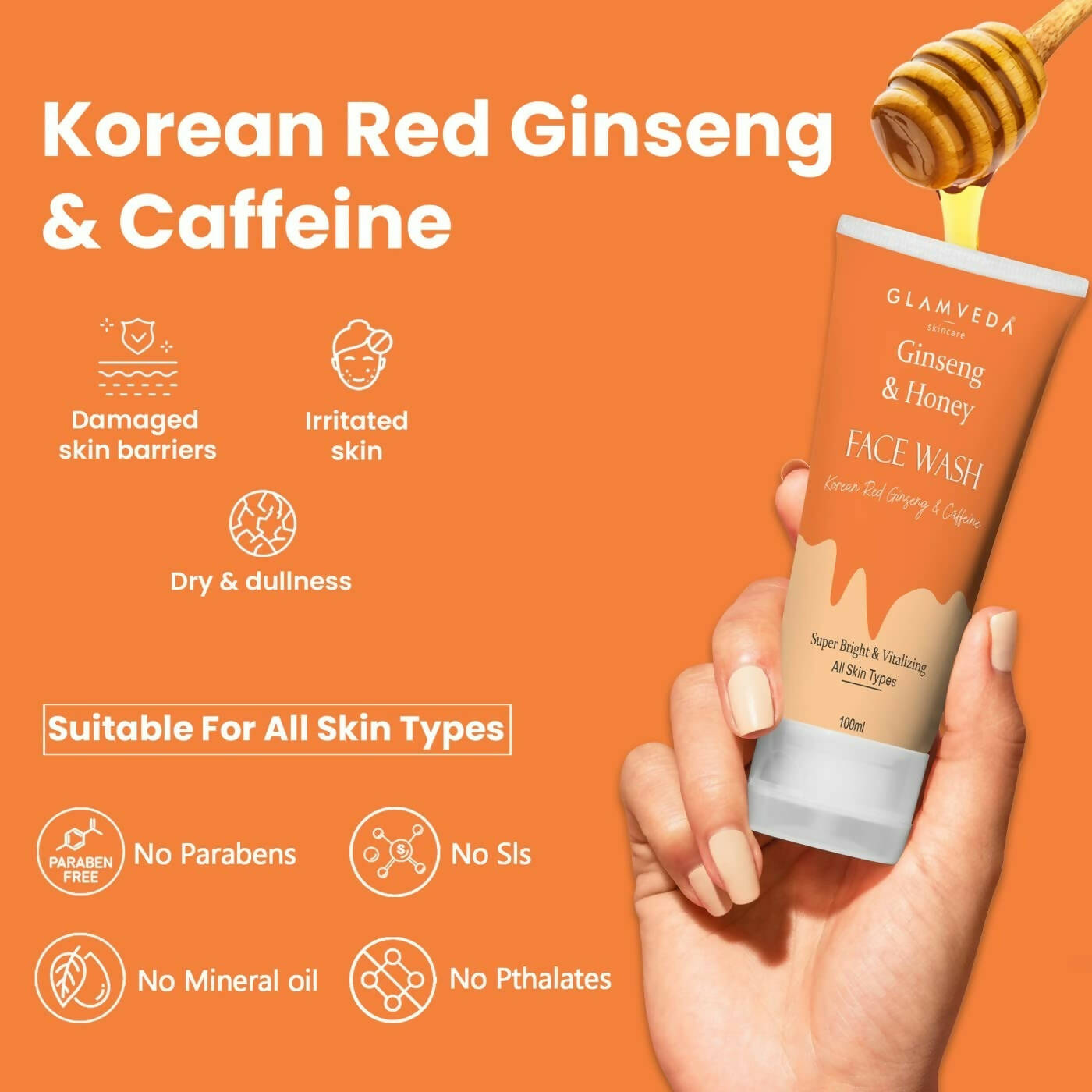 Glamveda Korean Ginseng & Honey Vitalizing Face Wash - Swadesiicart