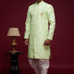 Raivat Ethnic Banarasi Jacquard Embroidery Semi Indo Western Sherwani In Pista Green Colour | Swadesiicart