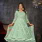 Jyoti Fashion Women's Sea Green Net Embroidered Anarkali Kurta Pant Set With Dupatta | Swadesiicart