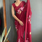 Aayaa Designer 1 min Hand Painted Ready to Wear saree - Maroon | Swadesiicart