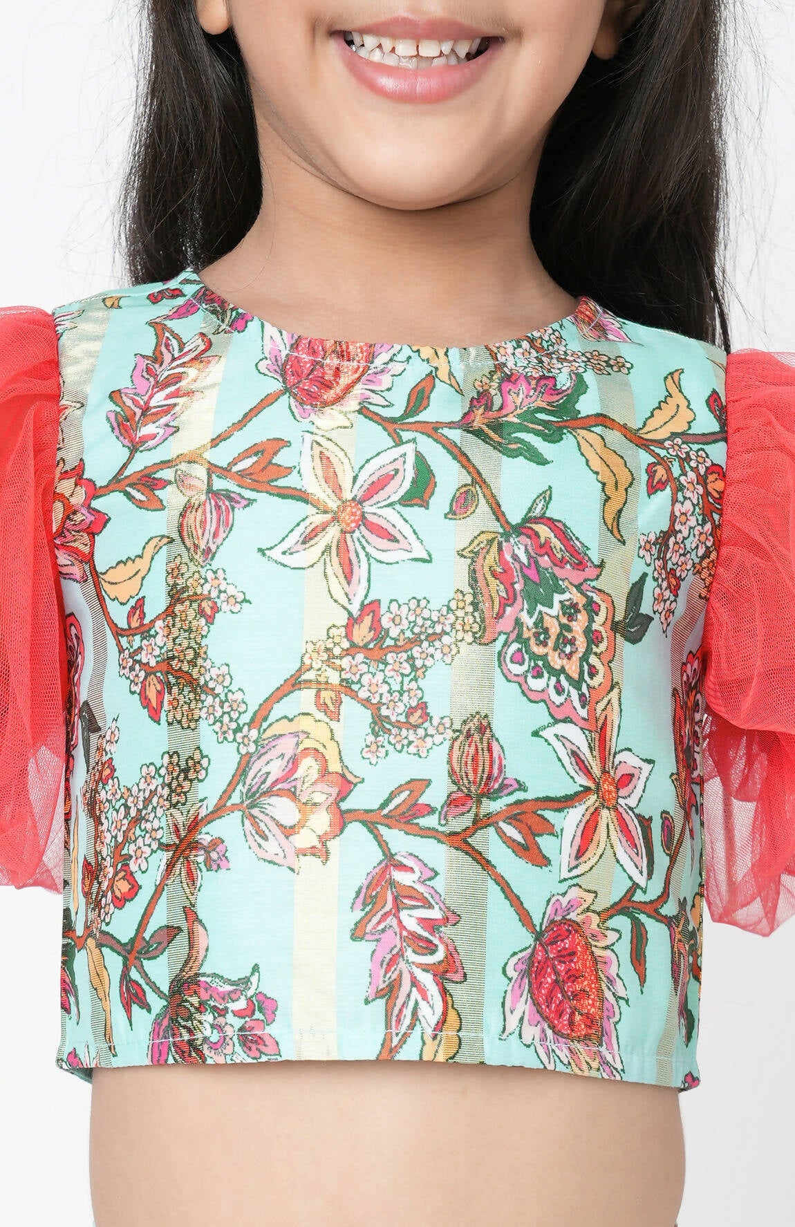 Lil Drama Golden Weaves Blue Crop Top With Dhoti Co-Ordinate Set - Swadesiicart