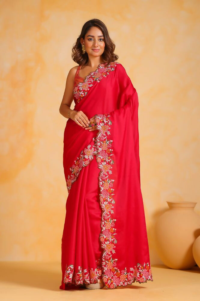 Vamsee Sundha Red Tussar Silk Saree - Swadesiicart