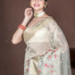 Morchari Beige Banarasi Tissue Computer Embroidery Saree Unstitched Blouse | Swadesiicart