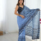 Blue Chinon Designer Digital Printed,Mirror Cut Work Saree - Sohni