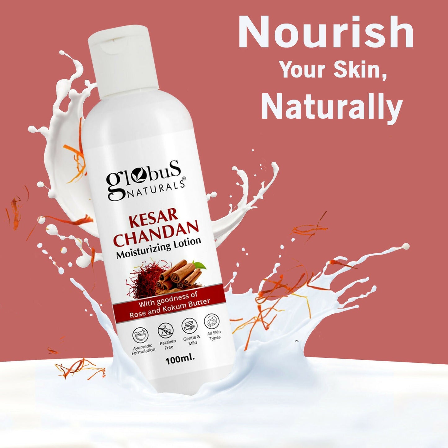 Globus Naturals Kesar Chandan Moisturizing Body Lotion For Silky Soft, Smooth, Radiant Skin, All Skin Types | Swadesiicart