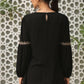 Juniper Women's Black Rayon Crepe Solid With Embroidery Straight Tunic | Swadesiicart