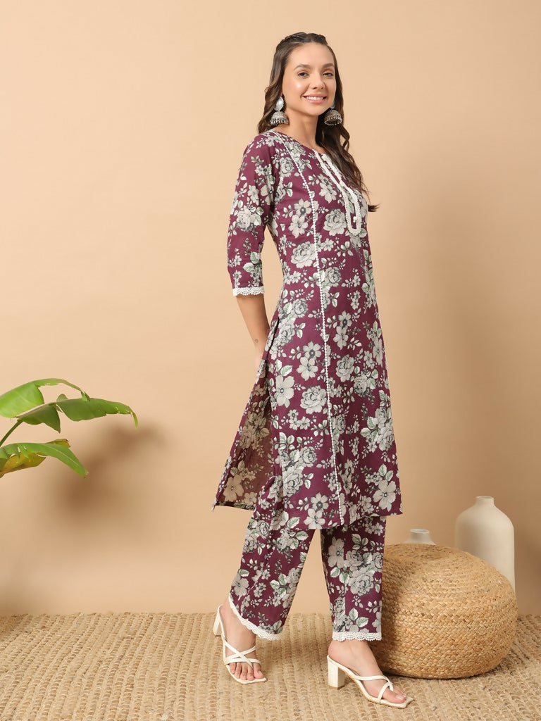 FIORRA Women's Light Blue Cotton Straight Kurta Set - Swadesiicart