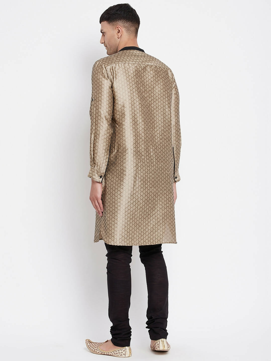 Even Apparels Beige Art Silk Men's Kurta With Contrast Collar And Placket | Swadesiicart