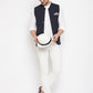 Even Apparels Navy Merino Men's Nehru Jacket-Contrast Lining-Inbuilt Pocket Square | Swadesiicart