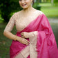 Vishnu Weaves Women's Pink Tussar Silk Woven Saree with Blouse - Swadesiicart