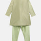 Ahalyaa Green Poly Silk Gold Print Kids Kurta Churidar Set For Boys | Swadesiicart