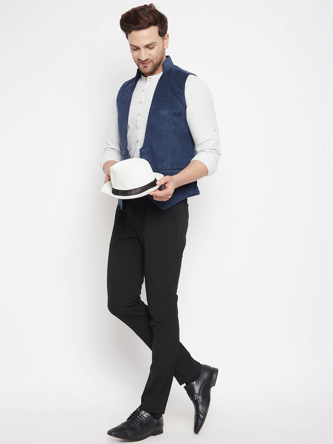 Even Apparels Blue Merino Men Woven Nehru Jacket | Swadesiicart