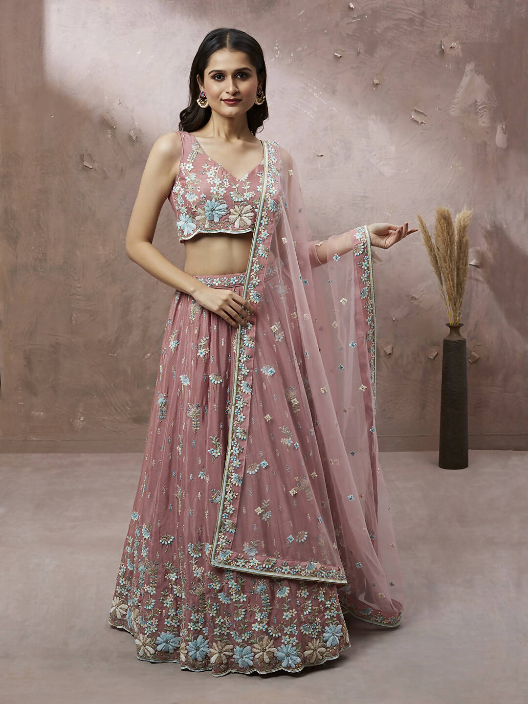 House of Panchhi Coral Pure Georgette Sequins with heavy Zarkan embroidery Lehenga choli & Dupatta | Swadesiicart