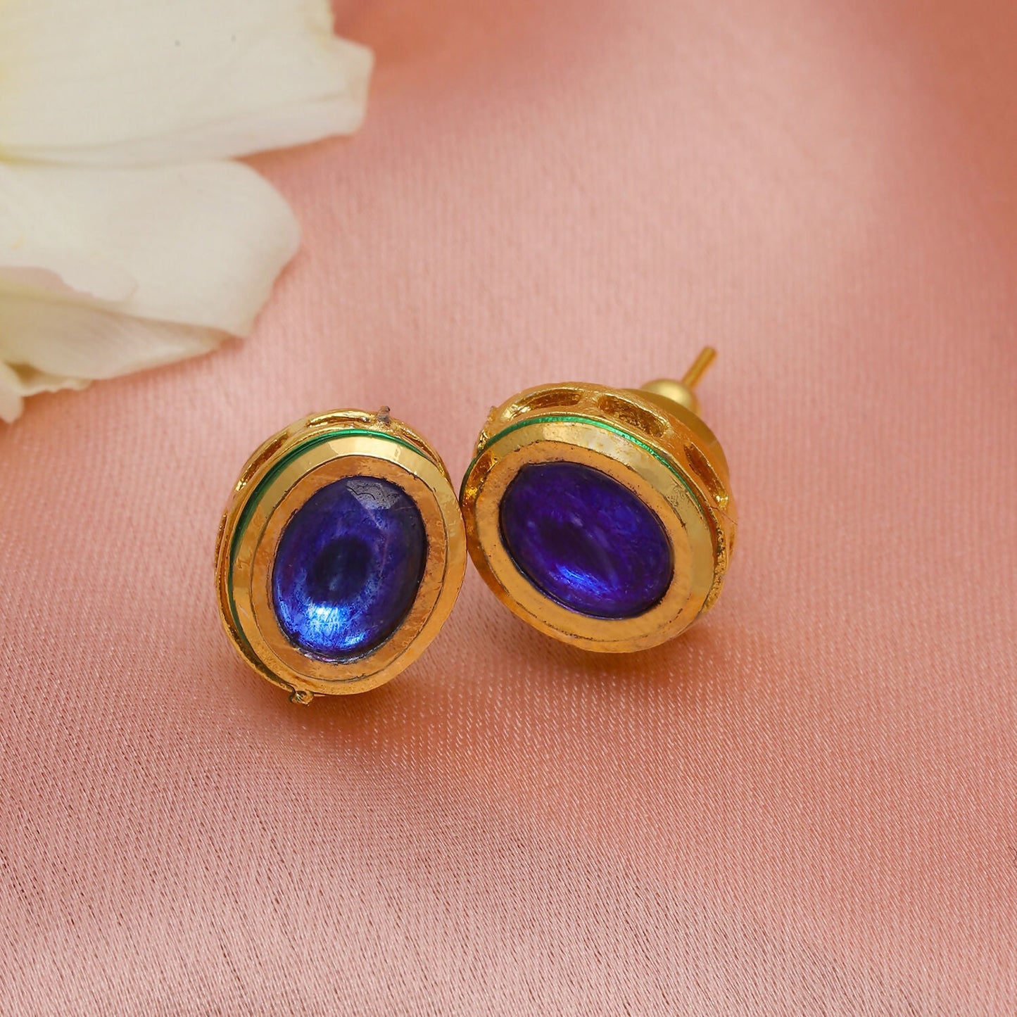 Blue Kundan Studs (Blue) - Ruby Raang - Swadesiicart