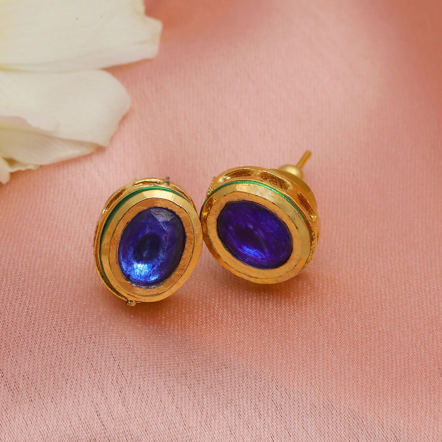 Blue Kundan Studs (Blue) - Ruby Raang - Swadesiicart