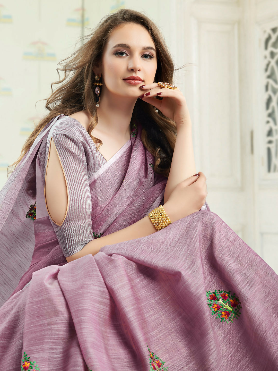 Shree Shyam Fashion Linen Light Purple Saree